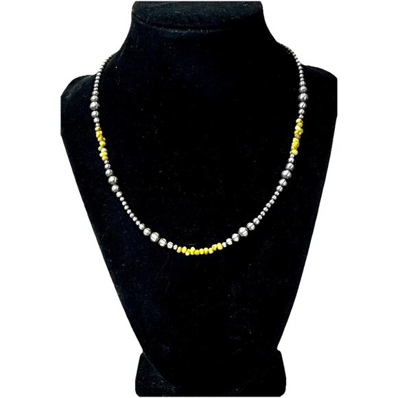 Sterling Silver NAVAJO PEARL & Palomino Turquoise Beaded 17” Necklace .925 NEW - Picture 2 of 13